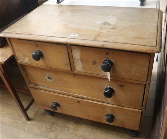 A Victorian stripped pine chest of drawers, W.84cm